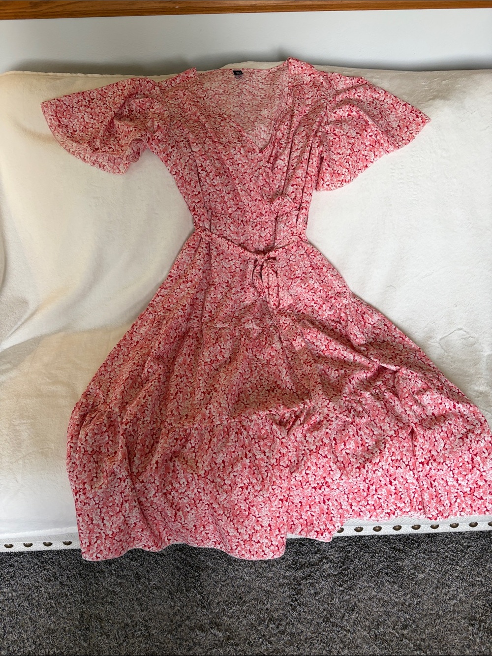SHEIN Pink Floral Wrap Midi Dress